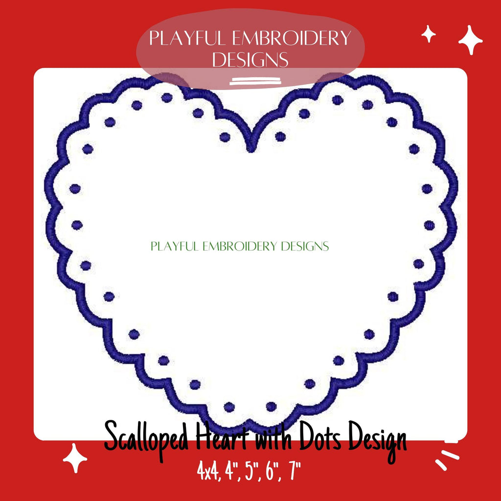 Scalloped Heart Satin Stitch Design, Valentine's Heart Machine Embroidery Design, Valentine's Embroidery Design, Digital Download