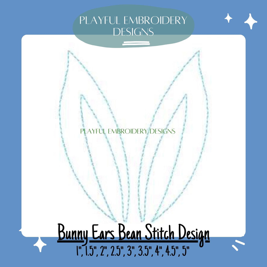 Bean Stitch Bunny Ears Line Drawing Machine Embroidery Design, Bunny Ears Embroidery Design, Line Drawing Design, Quick Stitch Embroidery