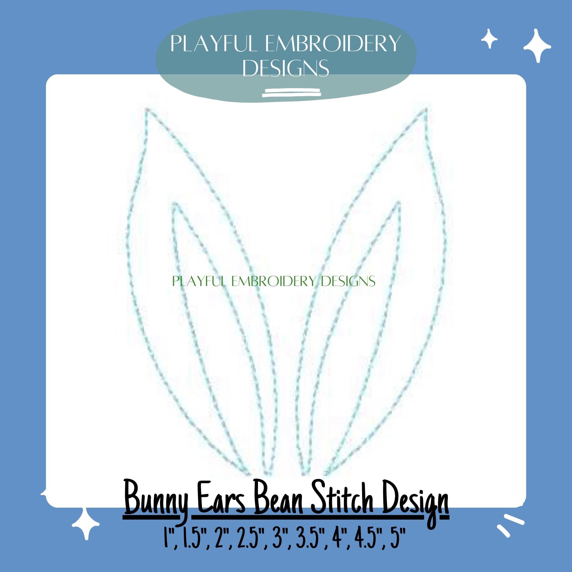 Bean Stitch Bunny Ears Line Drawing Machine Embroidery Design, Bunny Ears Embroidery Design, Line Drawing Design, Quick Stitch Embroidery