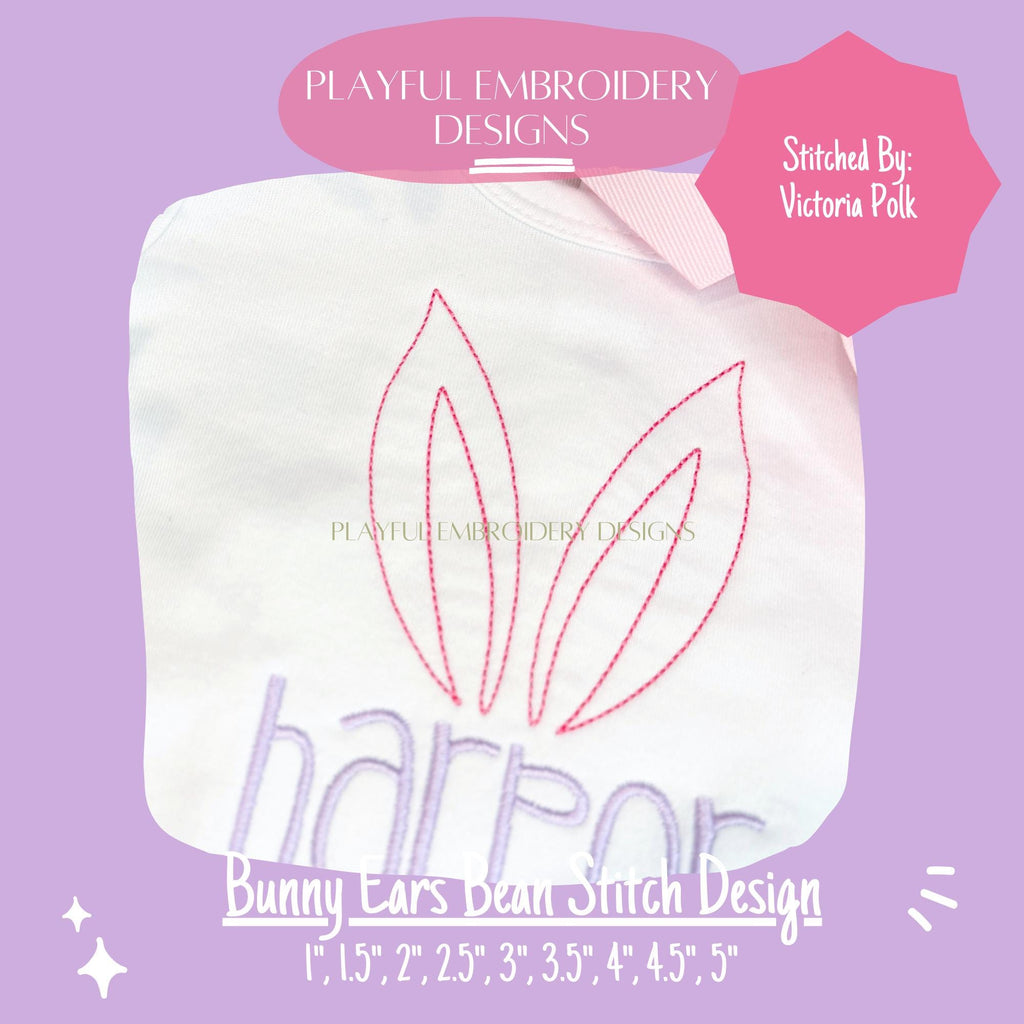 Bean Stitch Bunny Ears Line Drawing Machine Embroidery Design, Bunny Ears Embroidery Design, Line Drawing Design, Quick Stitch Embroidery