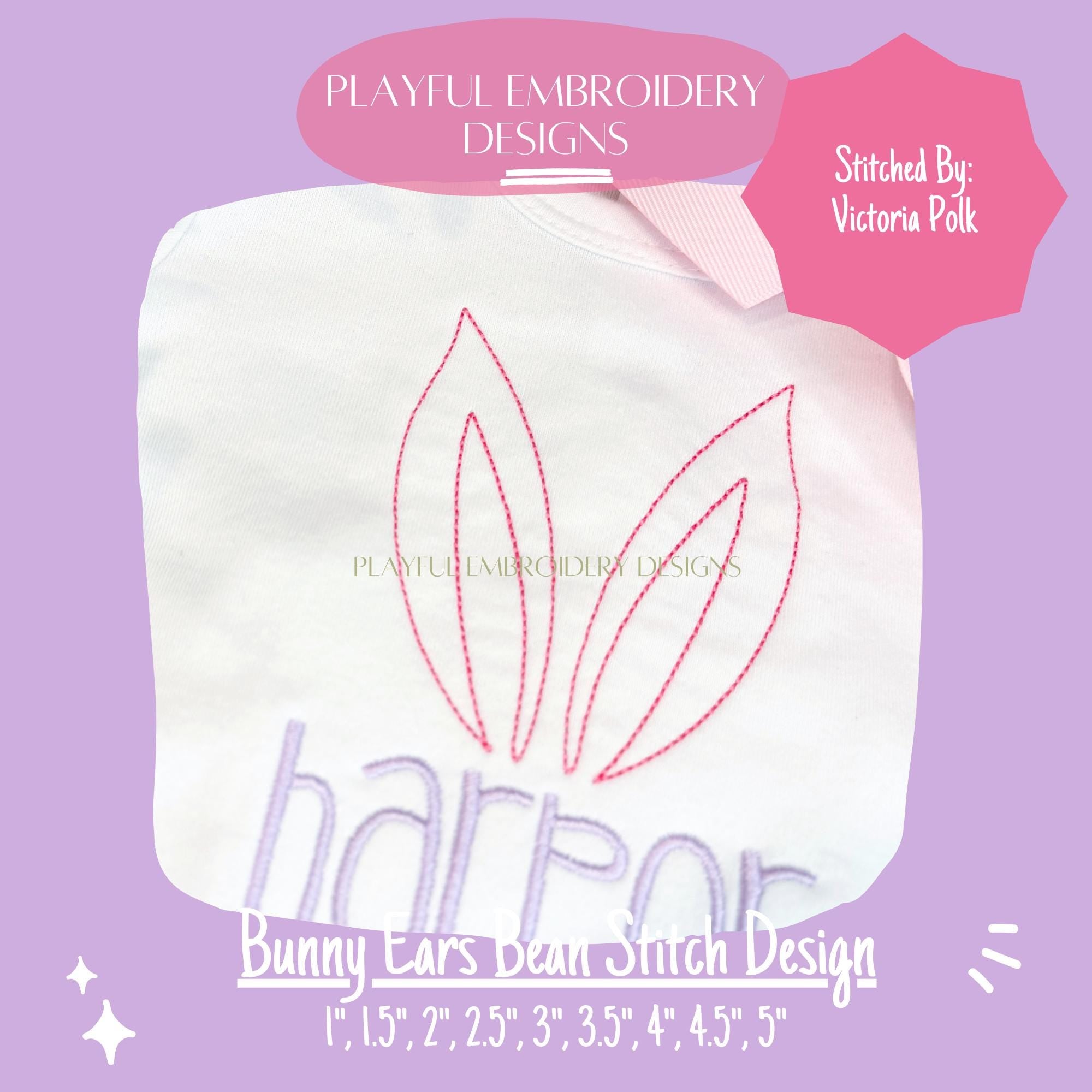Bean Stitch Bunny Ears Line Drawing Machine Embroidery Design, Bunny Ears Embroidery Design, Line Drawing Design, Quick Stitch Embroidery