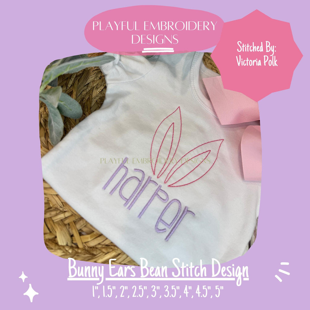 Bean Stitch Bunny Ears Line Drawing Machine Embroidery Design, Bunny Ears Embroidery Design, Line Drawing Design, Quick Stitch Embroidery