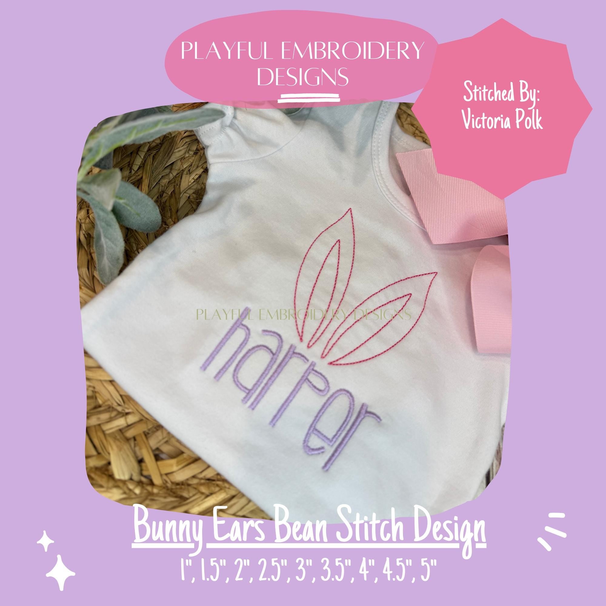 Bean Stitch Bunny Ears Line Drawing Machine Embroidery Design, Bunny Ears Embroidery Design, Line Drawing Design, Quick Stitch Embroidery