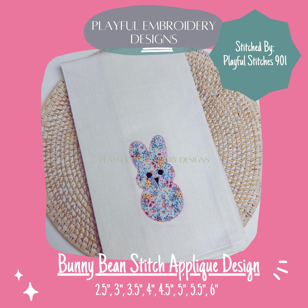 Bean Stitch Applique Easter Bunny Machine Embroidery Design, Peep Applique Design, Single Bunny Applique Design, Easter Applique