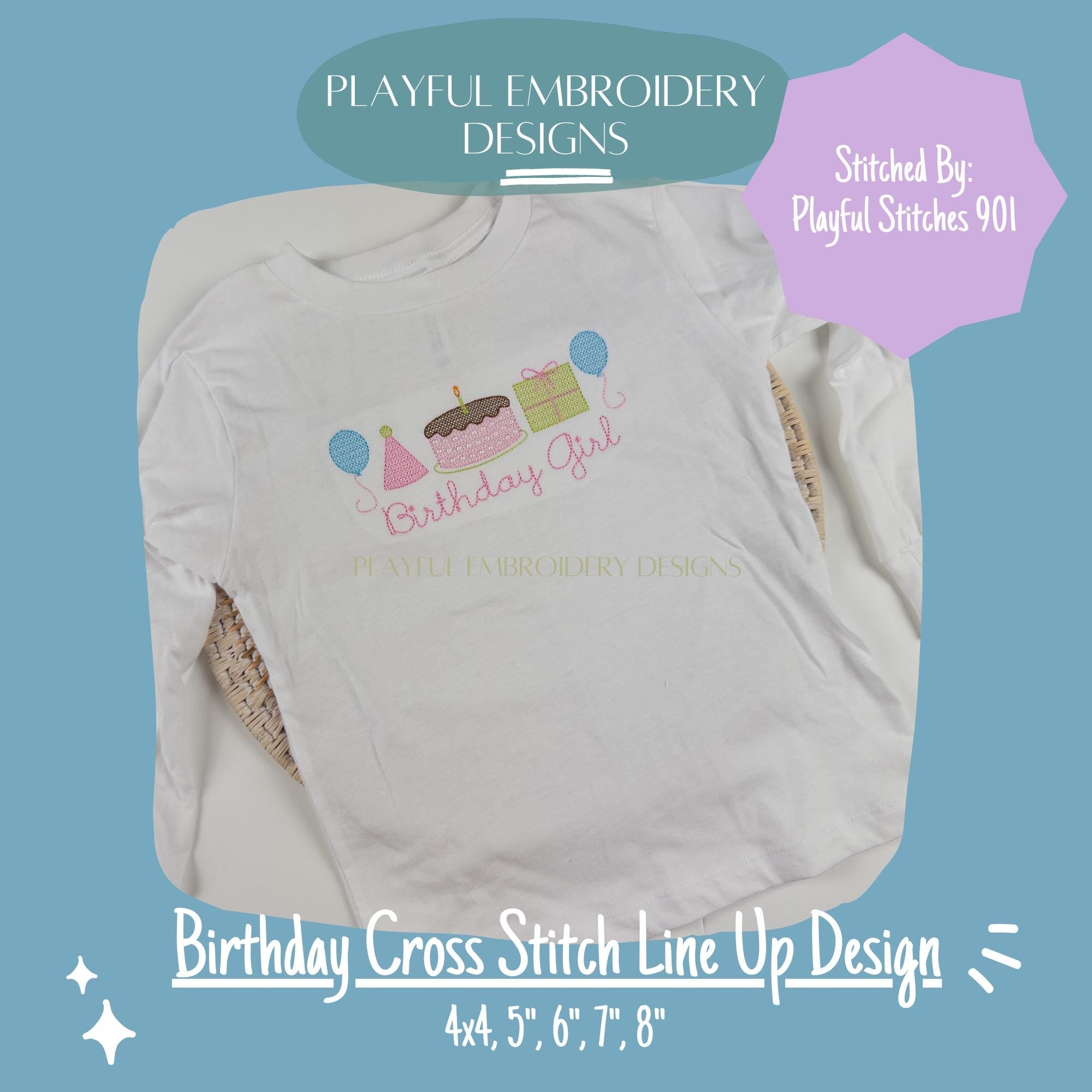 Birthday Cross Stitch Machine Embroidery Design, Birthday Shirt Design, Celebration Embroidery Design, Cross Stitch Filled Embroidery Design