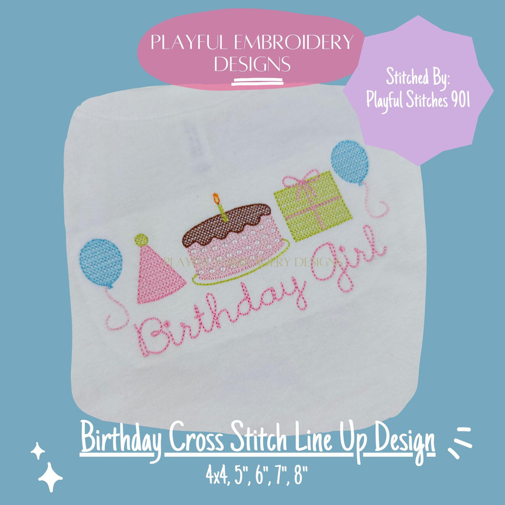 Birthday Cross Stitch Machine Embroidery Design, Birthday Shirt Design, Celebration Embroidery Design, Cross Stitch Filled Embroidery Design