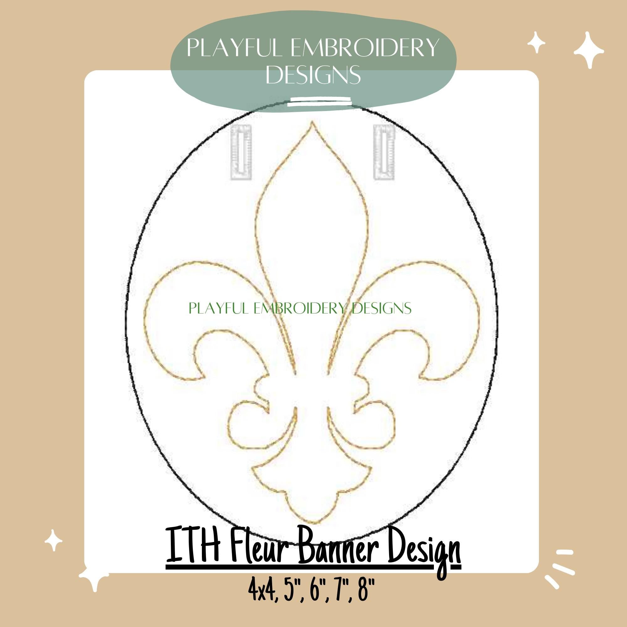 In The Hoop Oval with Fleur Banner Machine Embroidery Design, ITH Fleur De Lis Banner Design, ITH Mardi Gras Design, Digital Download