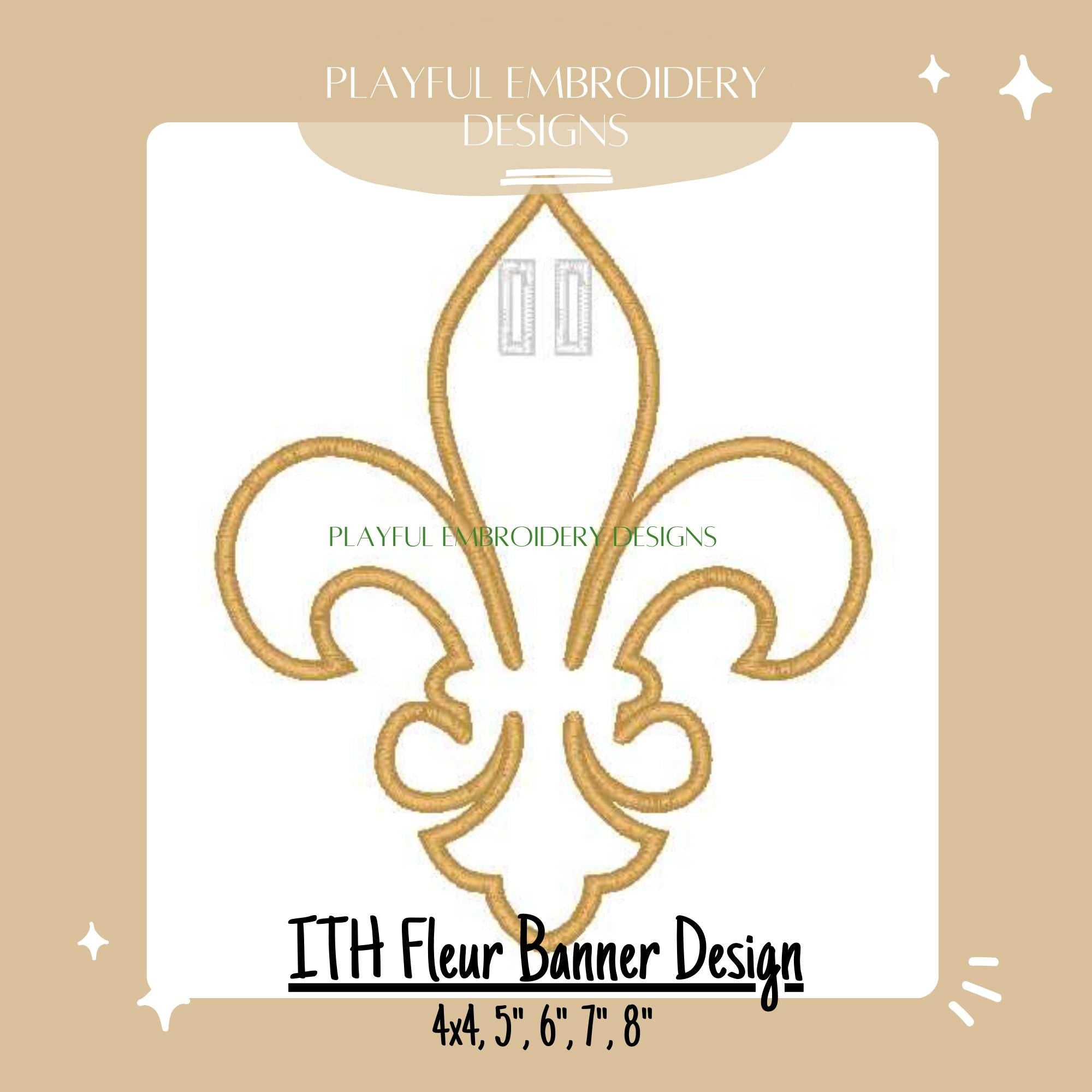 In The Hoop Fleur Banner Machine Embroidery Design, ITH Fleur De Lis Banner Design, ITH Mardi Gras Design, ITH Satin Stitch Banner