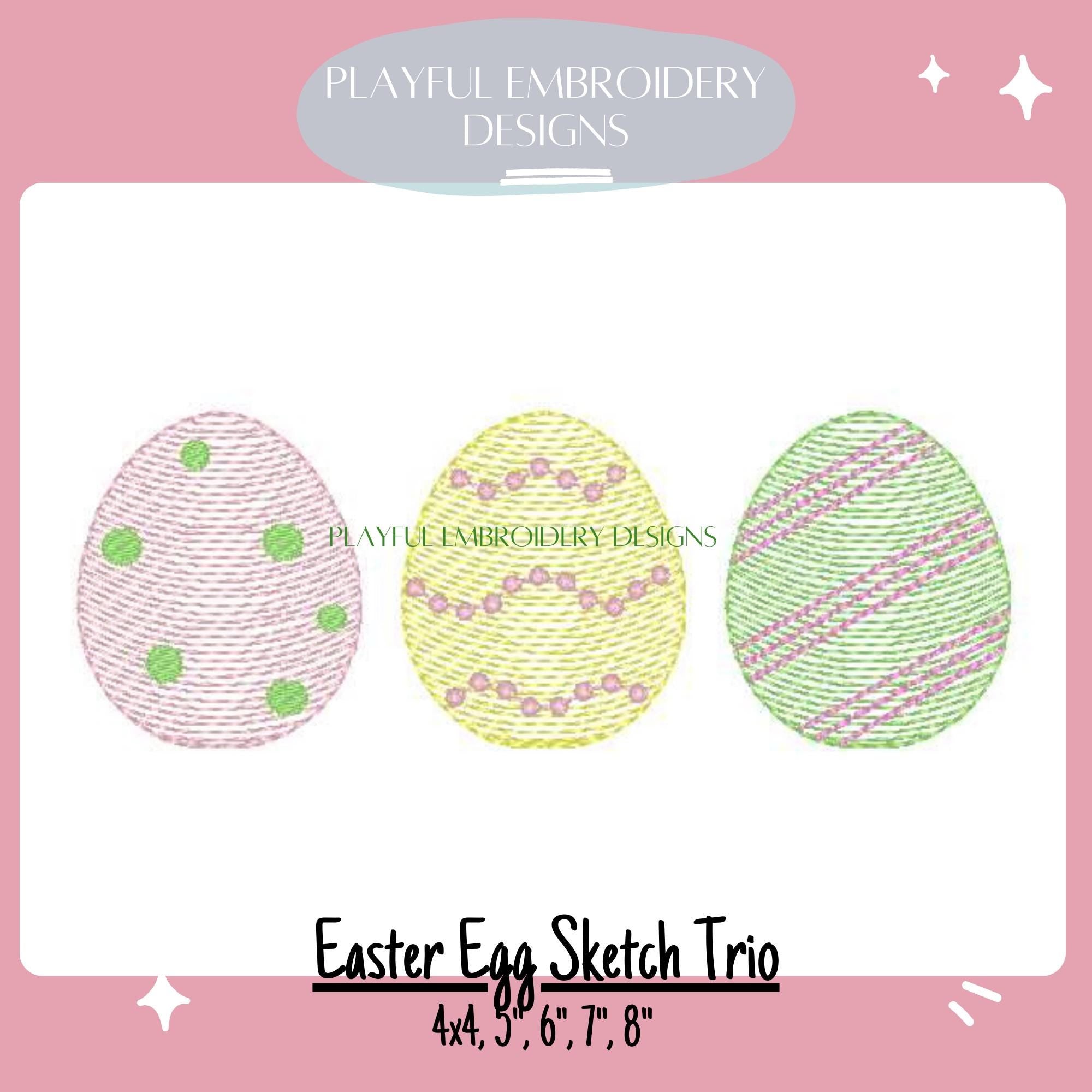 Easter Egg Trio Machine Embroidery Design, Easter Sketch Design, Sketch Easter Egg Trio Embroidery Design, Digital Download