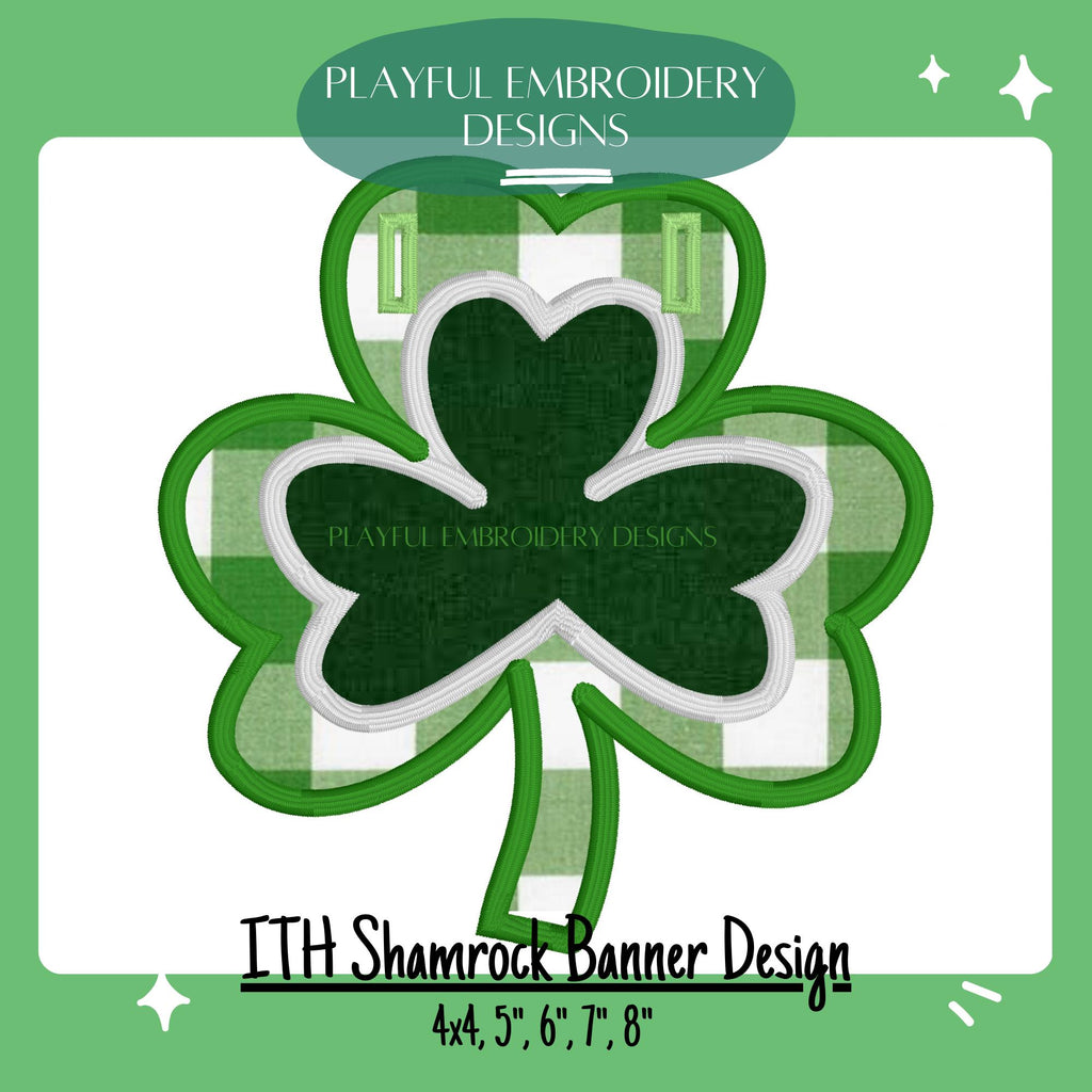 In The Hoop Shamrock Banner Machine Embroidery Design, ITH St. Patrick's Day Banner, ITH Double Shamrock Banner Design, Digital Download