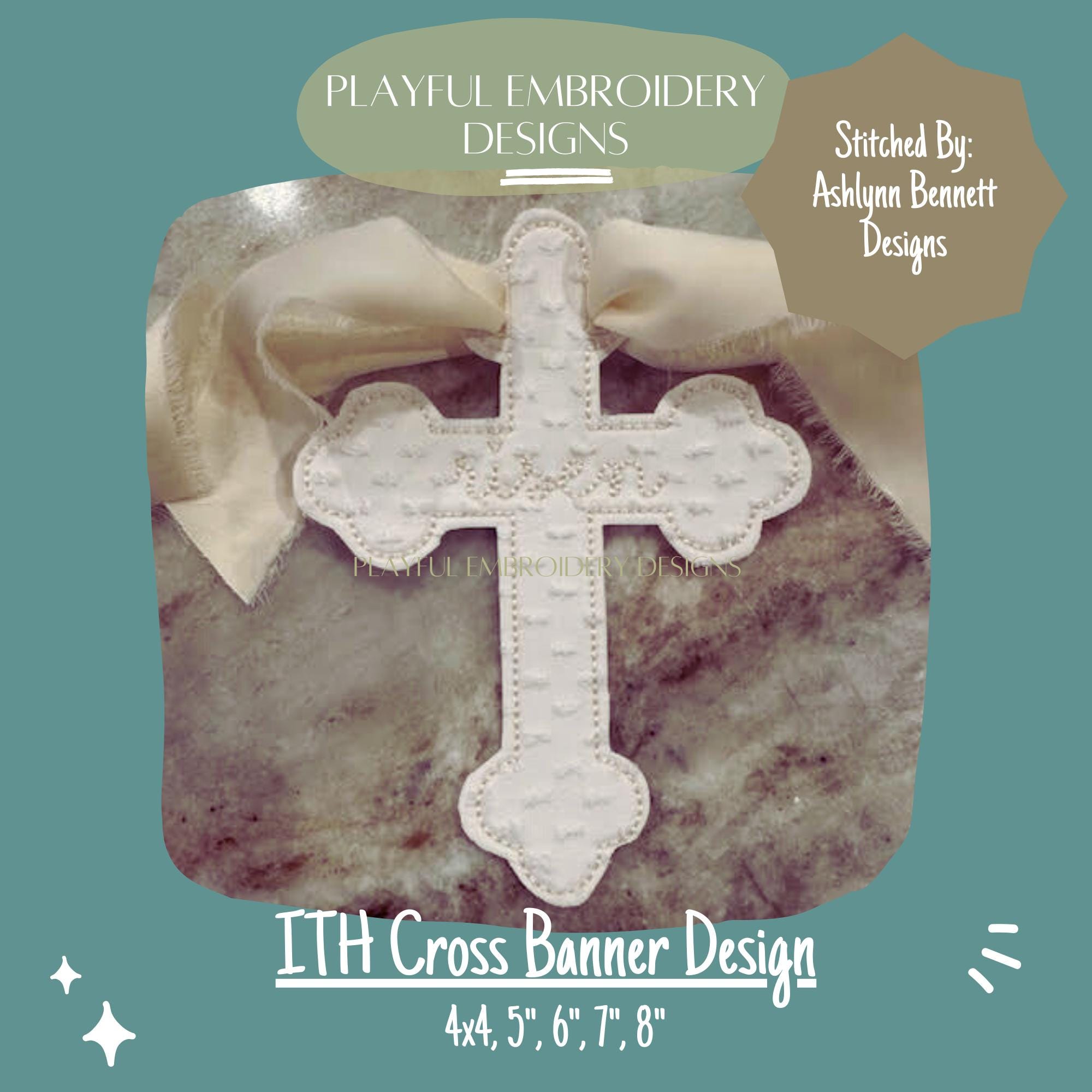 In The Hoop Cross Banner Machine Embroidery Design, ITH Bean Stitch Cross Banner Design, ITH Easter Banner, In the Hoop Design