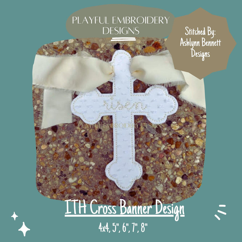In The Hoop Cross Banner Machine Embroidery Design, ITH Bean Stitch Cross Banner Design, ITH Easter Banner, In the Hoop Design