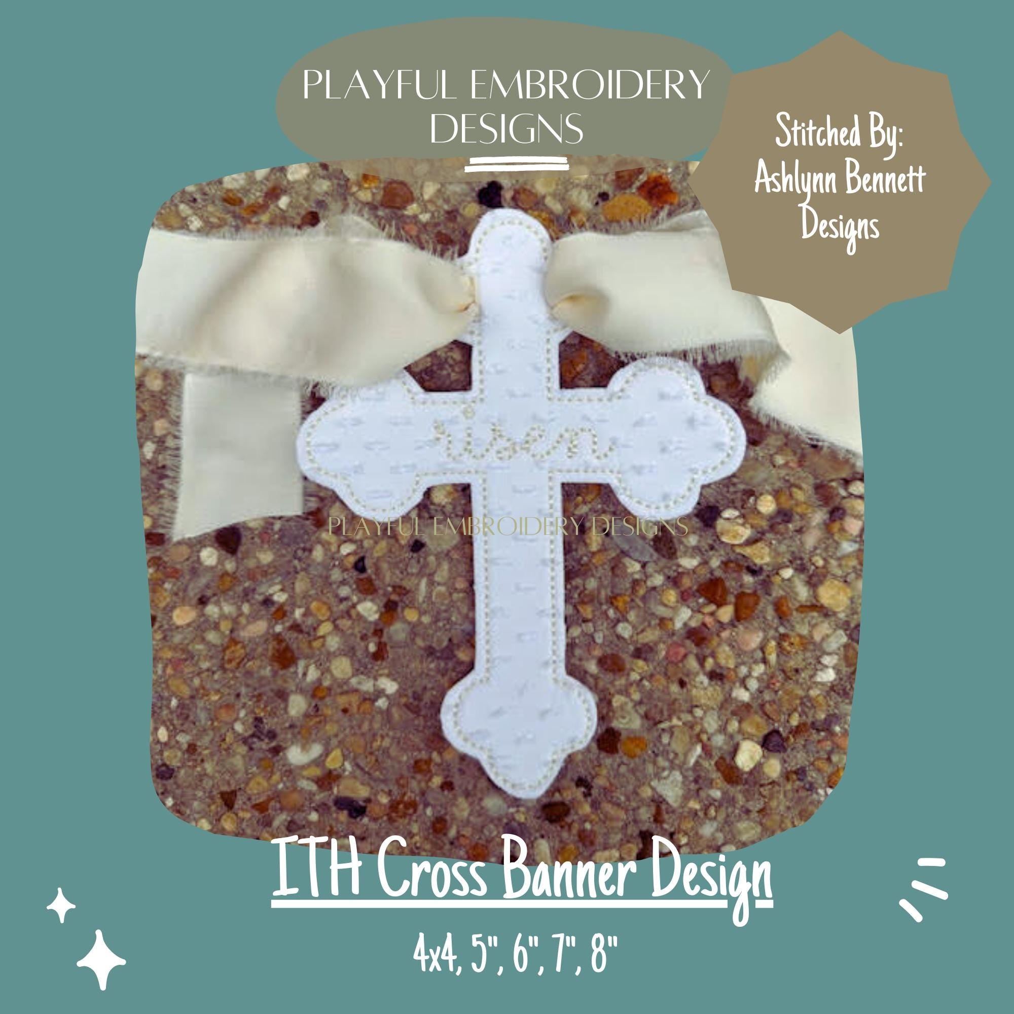 In The Hoop Cross Banner Machine Embroidery Design, ITH Bean Stitch Cross Banner Design, ITH Easter Banner, In the Hoop Design
