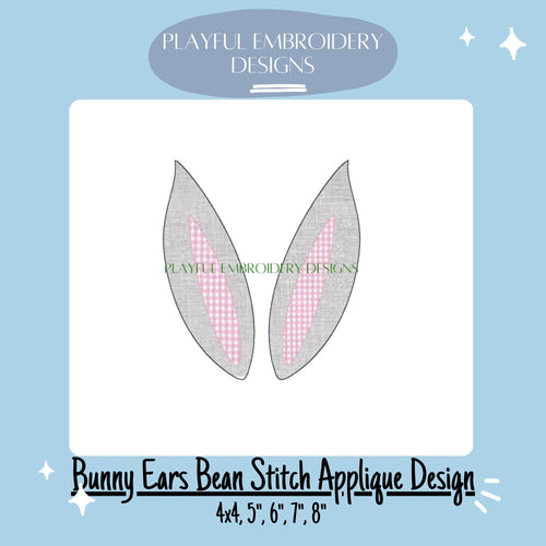 Bunny Ears Applique Design, Quick Stitch Bean Stitch Bunny Ears Machine Embroidery Design, Double Applique Easter Bunny Design