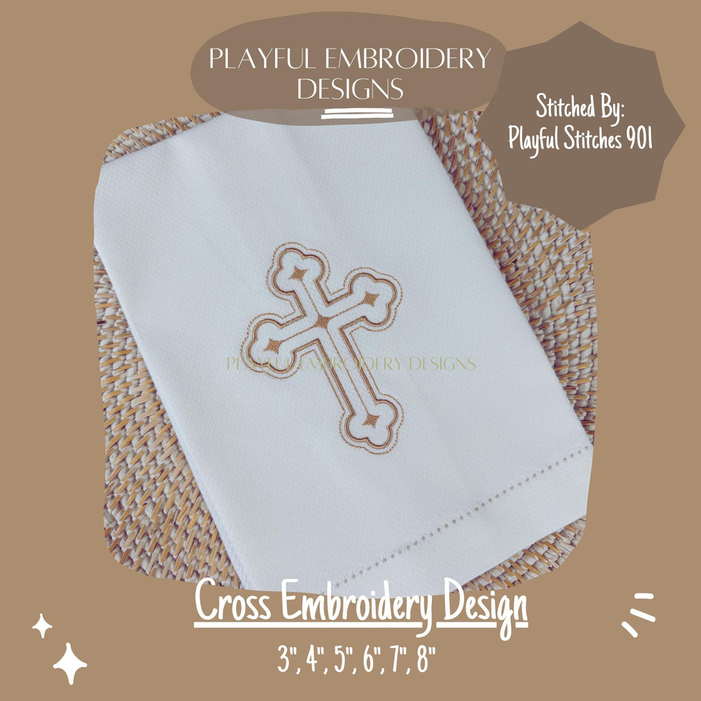 Elegant Cross Embroidery Design, Delicate Cross Machine Embroidery Design, Religious Embroidery Design, Digital Download