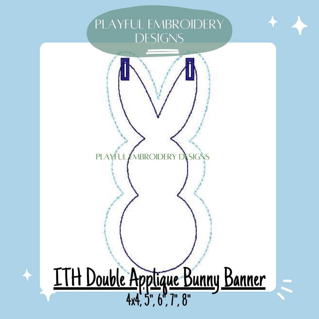 In The Hoop Bunny Banner Machine Embroidery Design, ITH Easter Banner Design, Double Applique Bean Stitch Bunny Banner