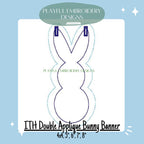 In The Hoop Bunny Banner Machine Embroidery Design, ITH Easter Banner Design, Double Applique Bean Stitch Bunny Banner