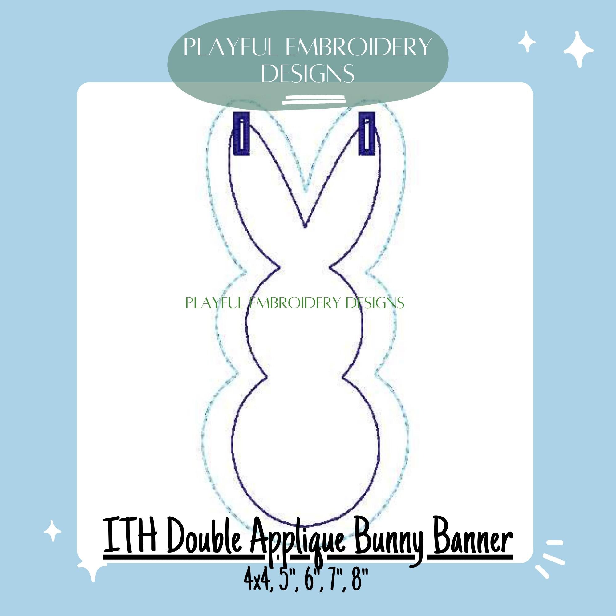 In The Hoop Bunny Banner Machine Embroidery Design, ITH Easter Banner Design, Double Applique Bean Stitch Bunny Banner