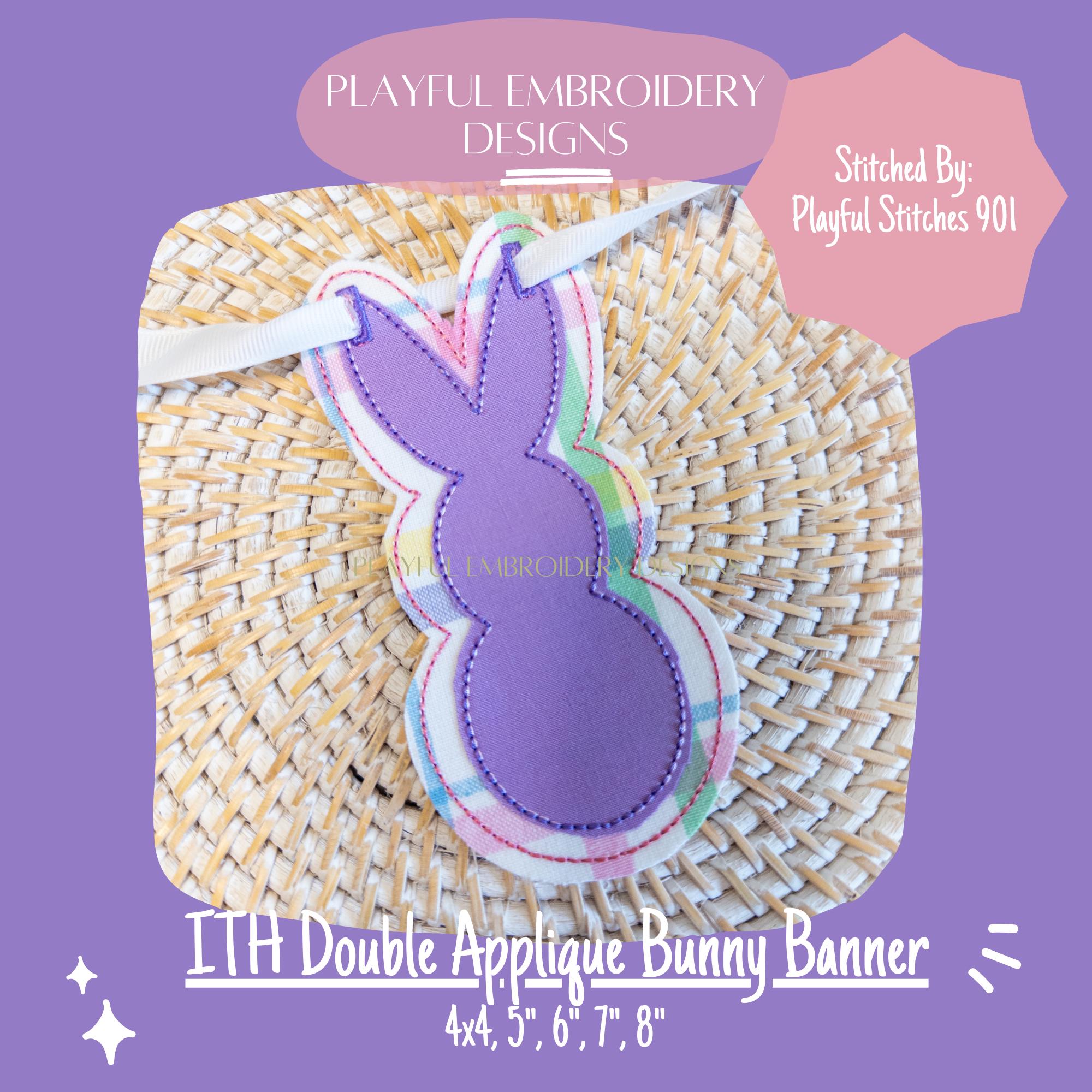 In The Hoop Bunny Banner Machine Embroidery Design, ITH Easter Banner Design, Double Applique Bean Stitch Bunny Banner