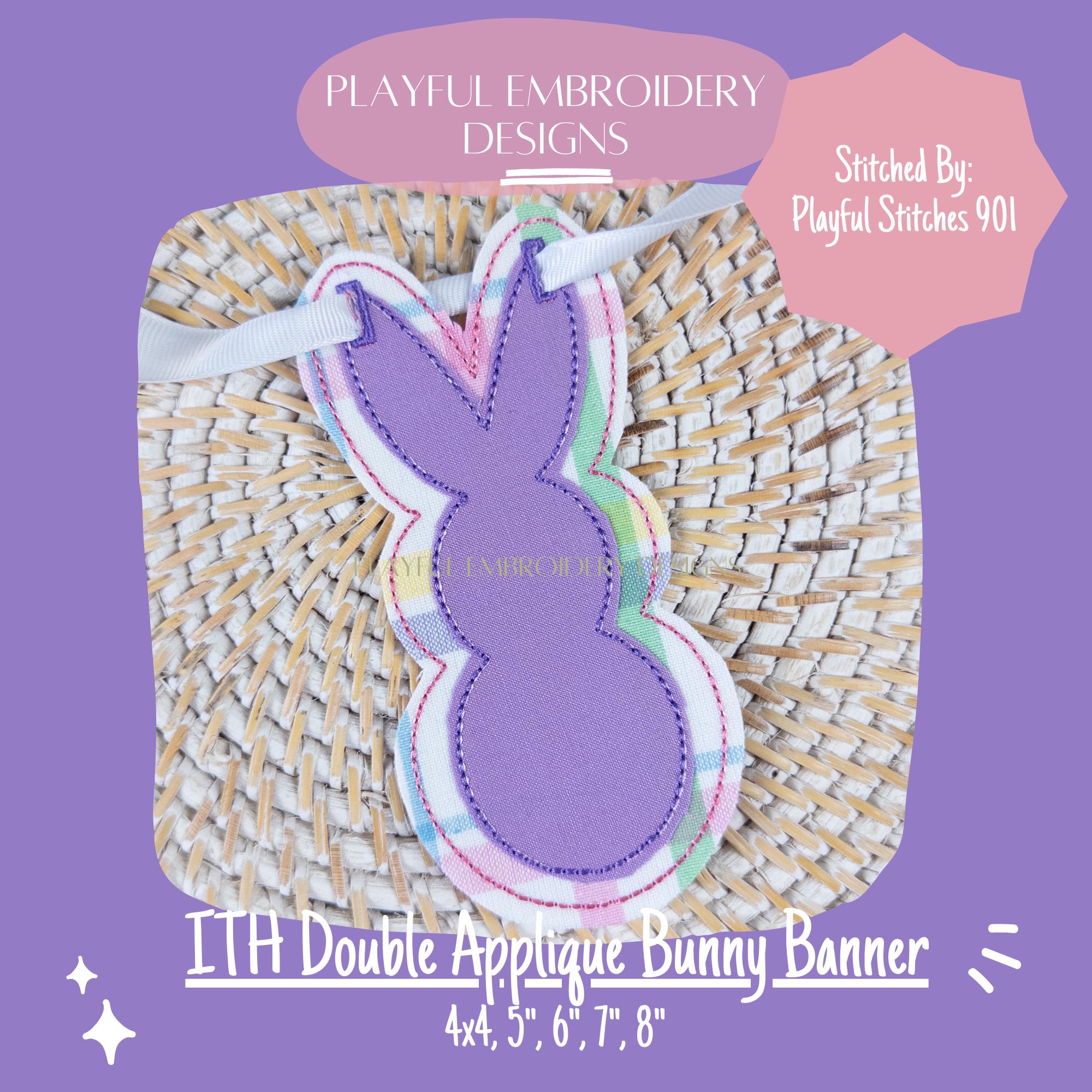 In The Hoop Bunny Banner Machine Embroidery Design, ITH Easter Banner Design, Double Applique Bean Stitch Bunny Banner