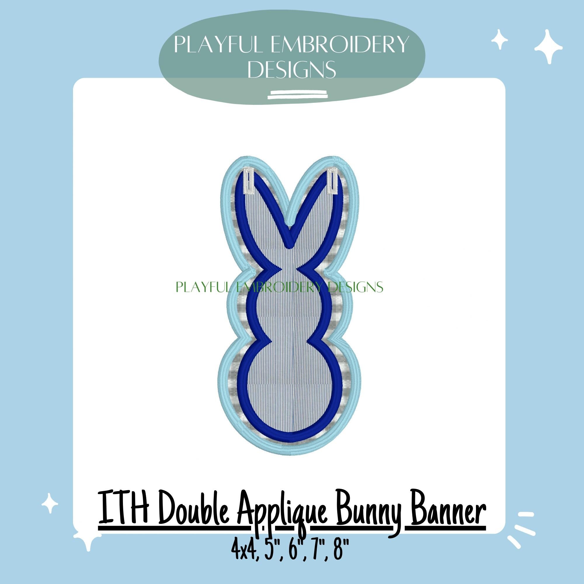 In The Hoop Bunny Banner Machine Embroidery Design, ITH Easter Banner Design, Double Applique Satin Stitch Bunny Banner