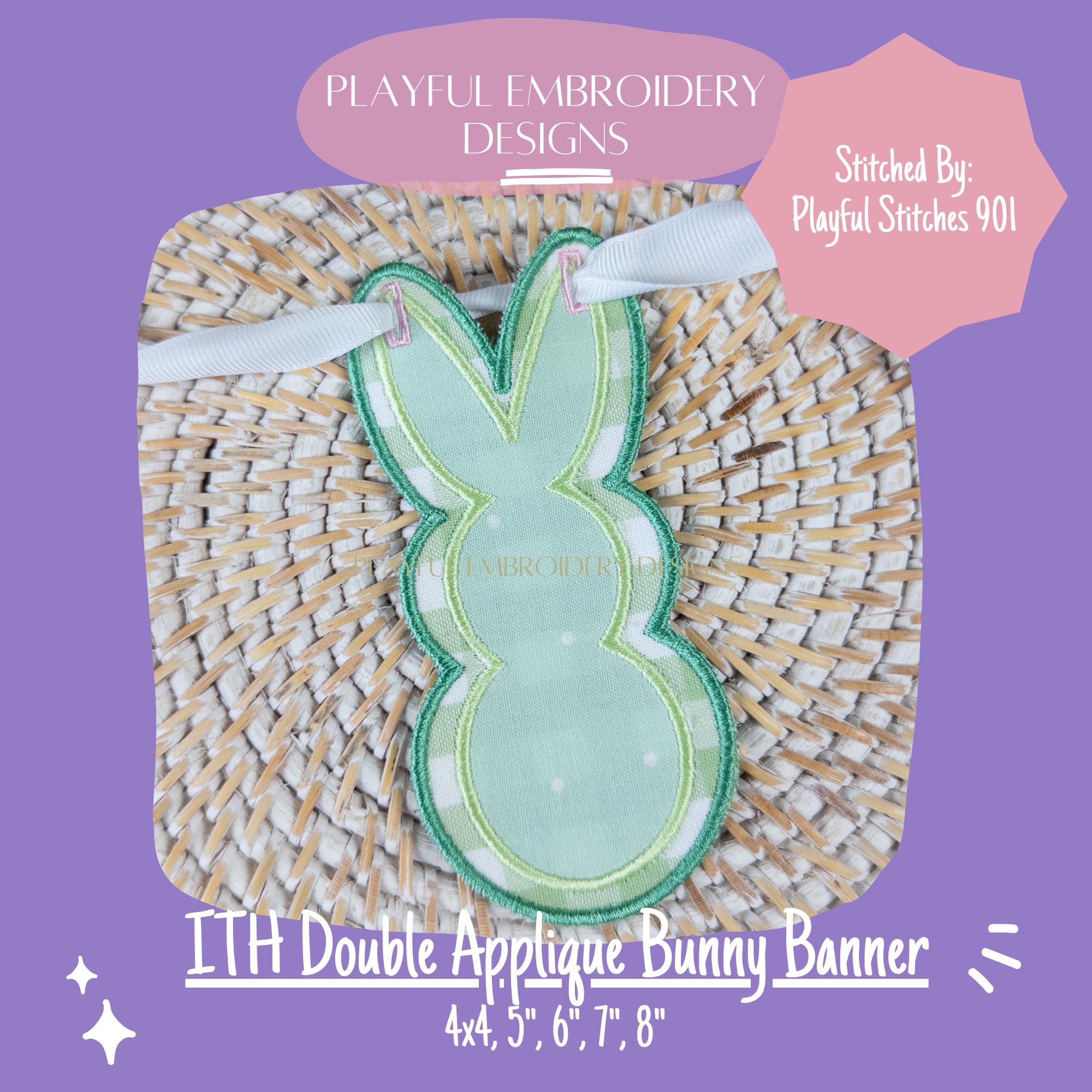 In The Hoop Bunny Banner Machine Embroidery Design, ITH Easter Banner Design, Double Applique Satin Stitch Bunny Banner