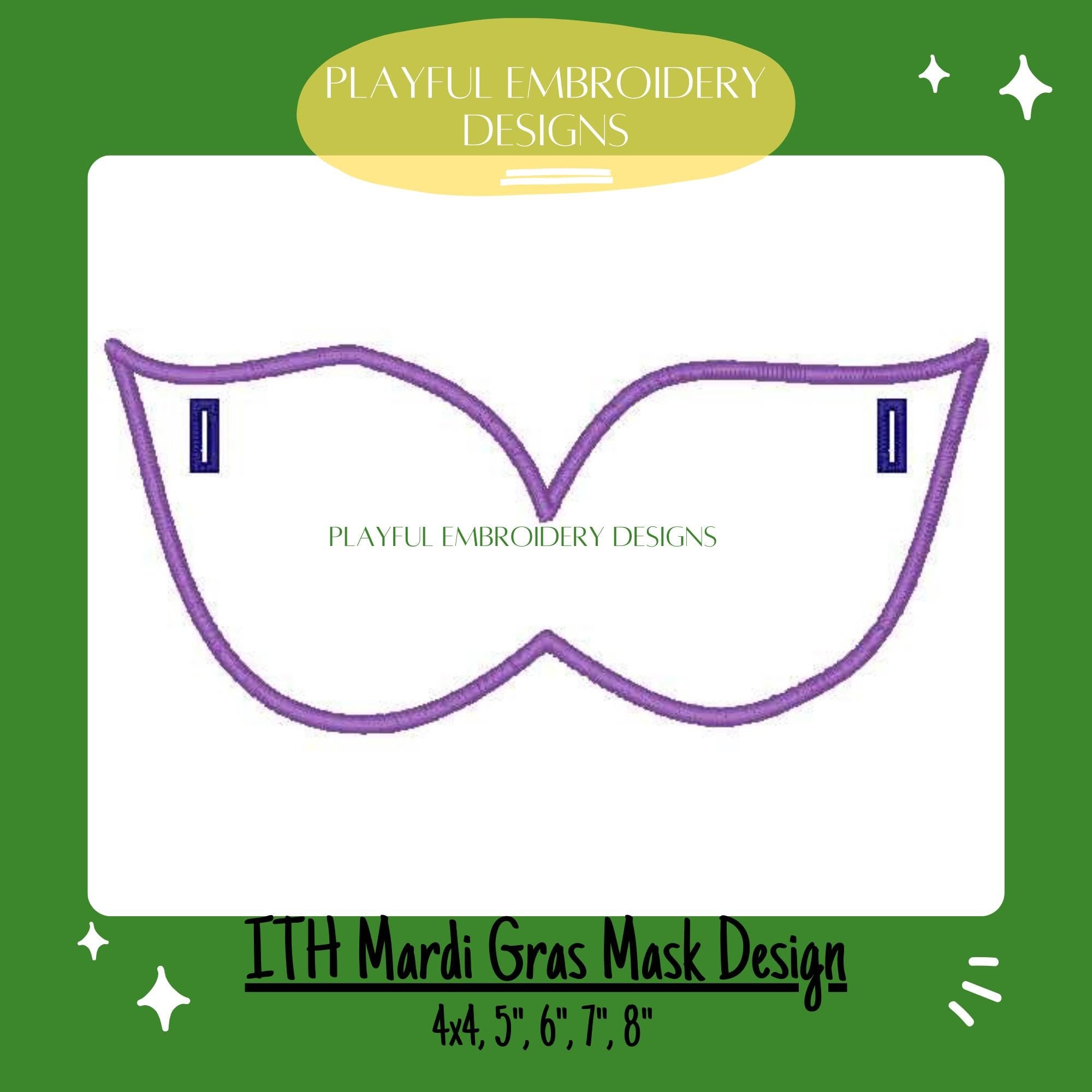 In The Hoop Mardi Gras Mask Banner Machine Embroidery Design, ITH Mask Banner Design, ITH Solid Mardi Gras Mask Design, Digital Download