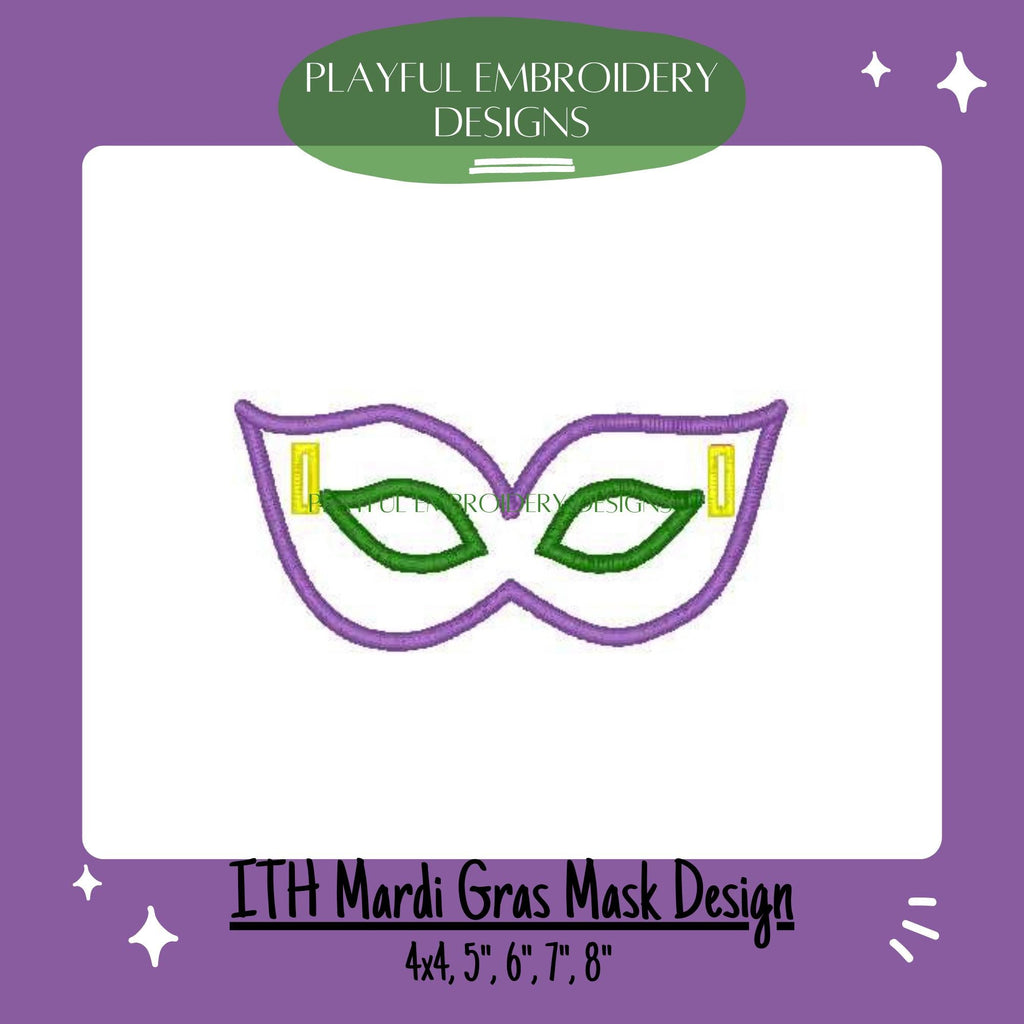 In The Hoop Mardi Gras Mask Banner Machine Embroidery Design, ITH Mask Banner Design, ITH Double Applique Mardi Gras Mask Design