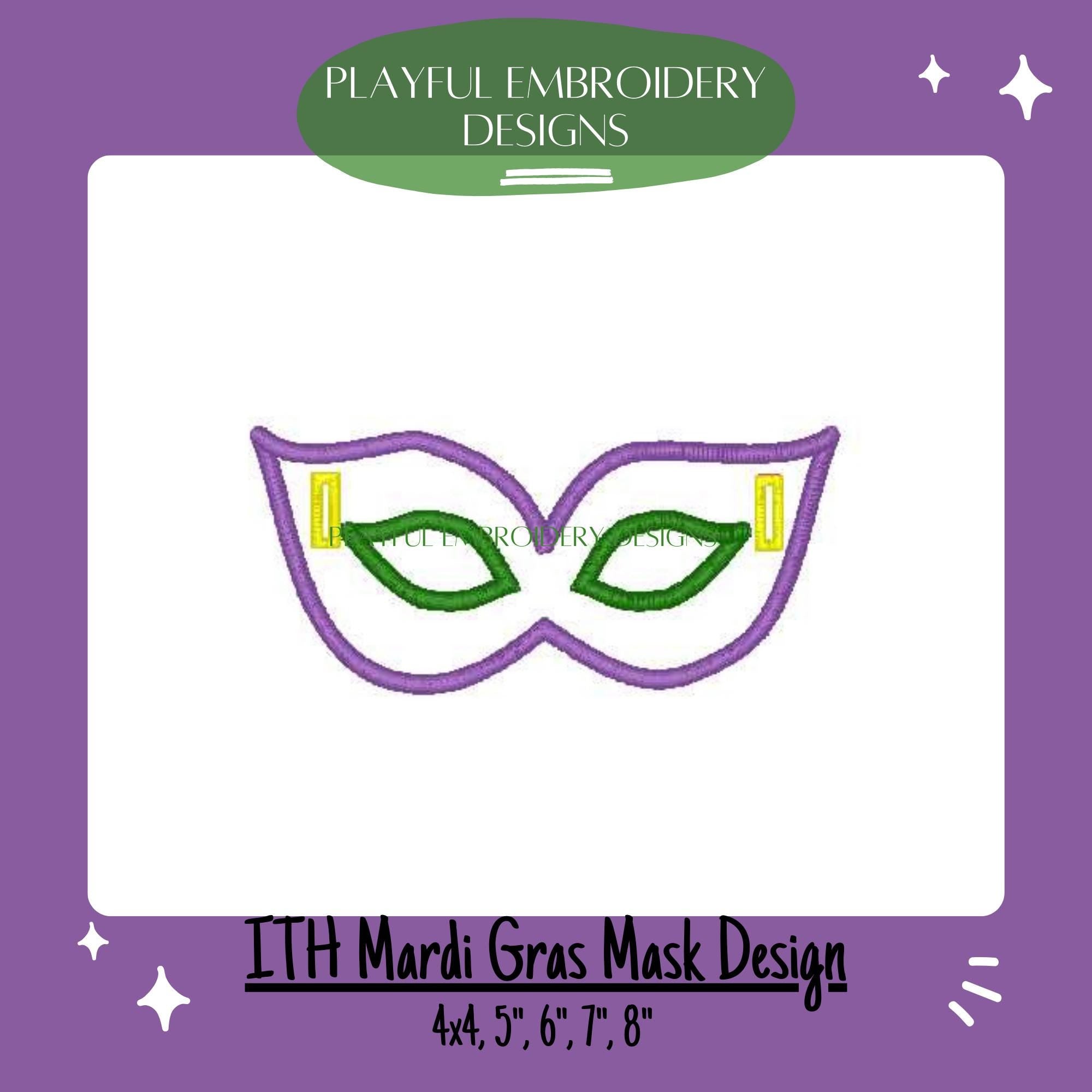 In The Hoop Mardi Gras Mask Banner Machine Embroidery Design, ITH Mask Banner Design, ITH Double Applique Mardi Gras Mask Design