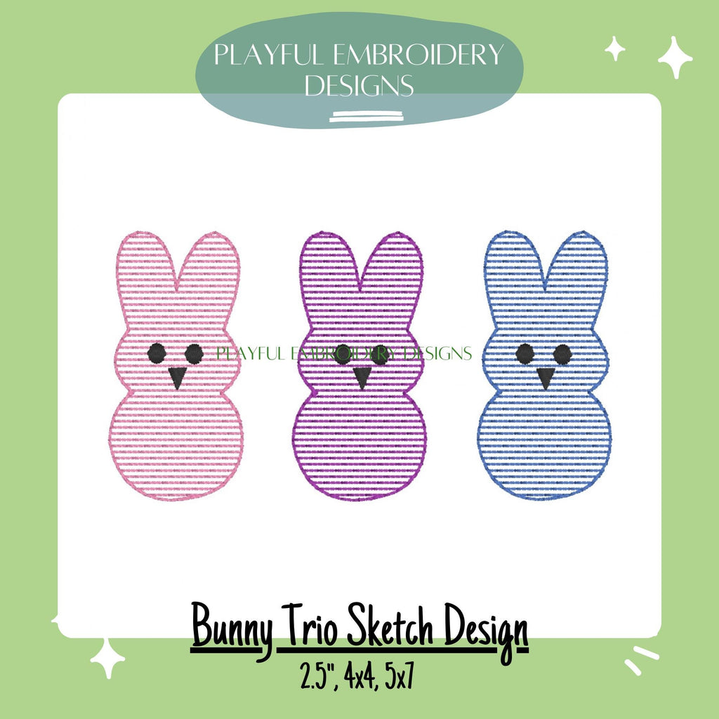 Sketch Bunny Trio Machine Embroidery Design, Bunny Trio Sketch Embroidery Design, Peep style Bunny, Easter Bunny Design, Quick Design