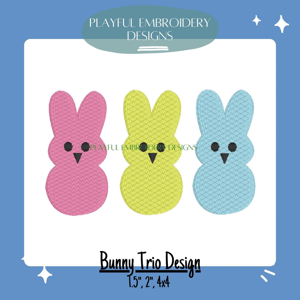 Trio of Bunny Machine Embroidery Design, Fill Stitched Bunny Trio Embroidery Design, Peep style Bunny, Easter Bunny Design