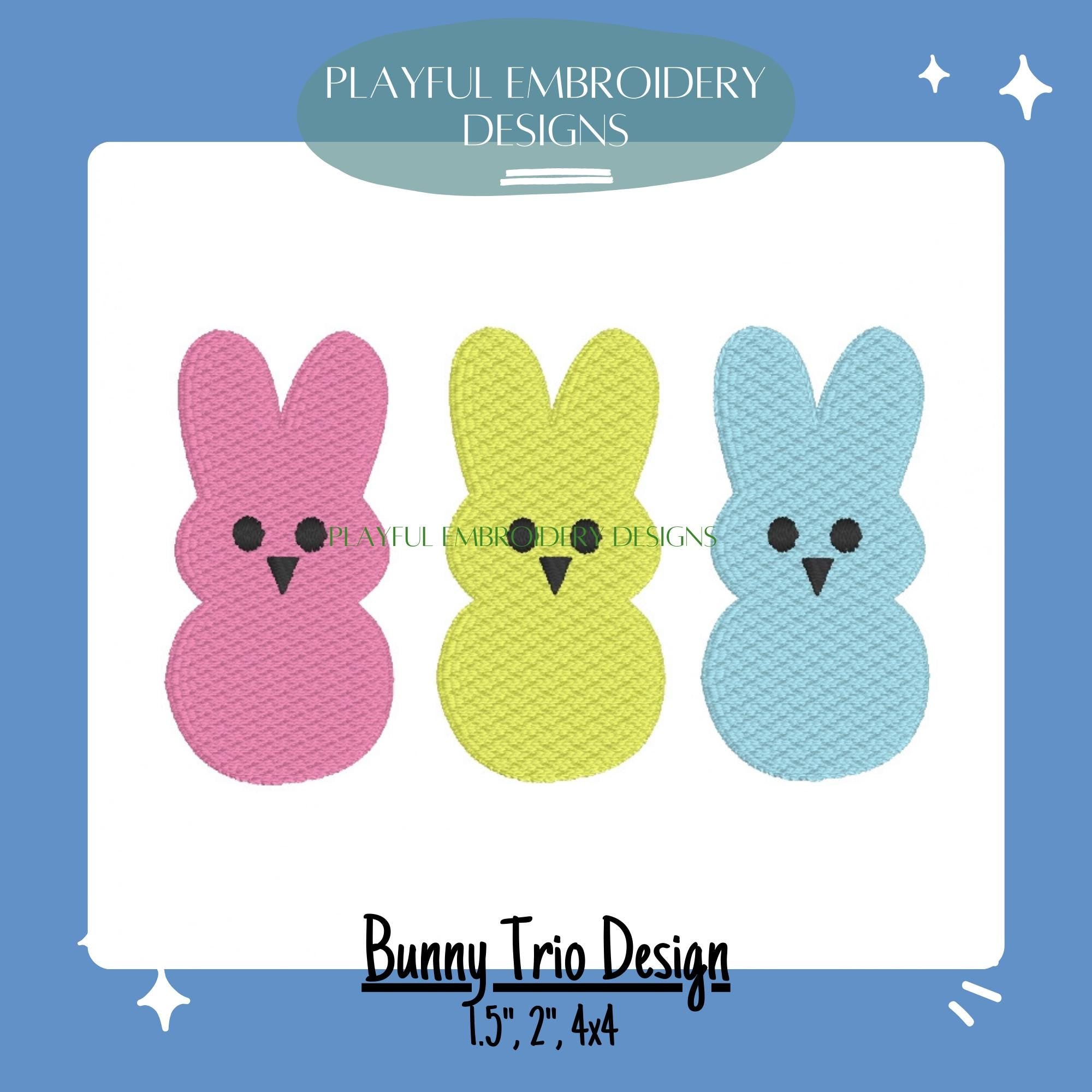 Trio of Bunny Machine Embroidery Design, Fill Stitched Bunny Trio Embroidery Design, Peep style Bunny, Easter Bunny Design