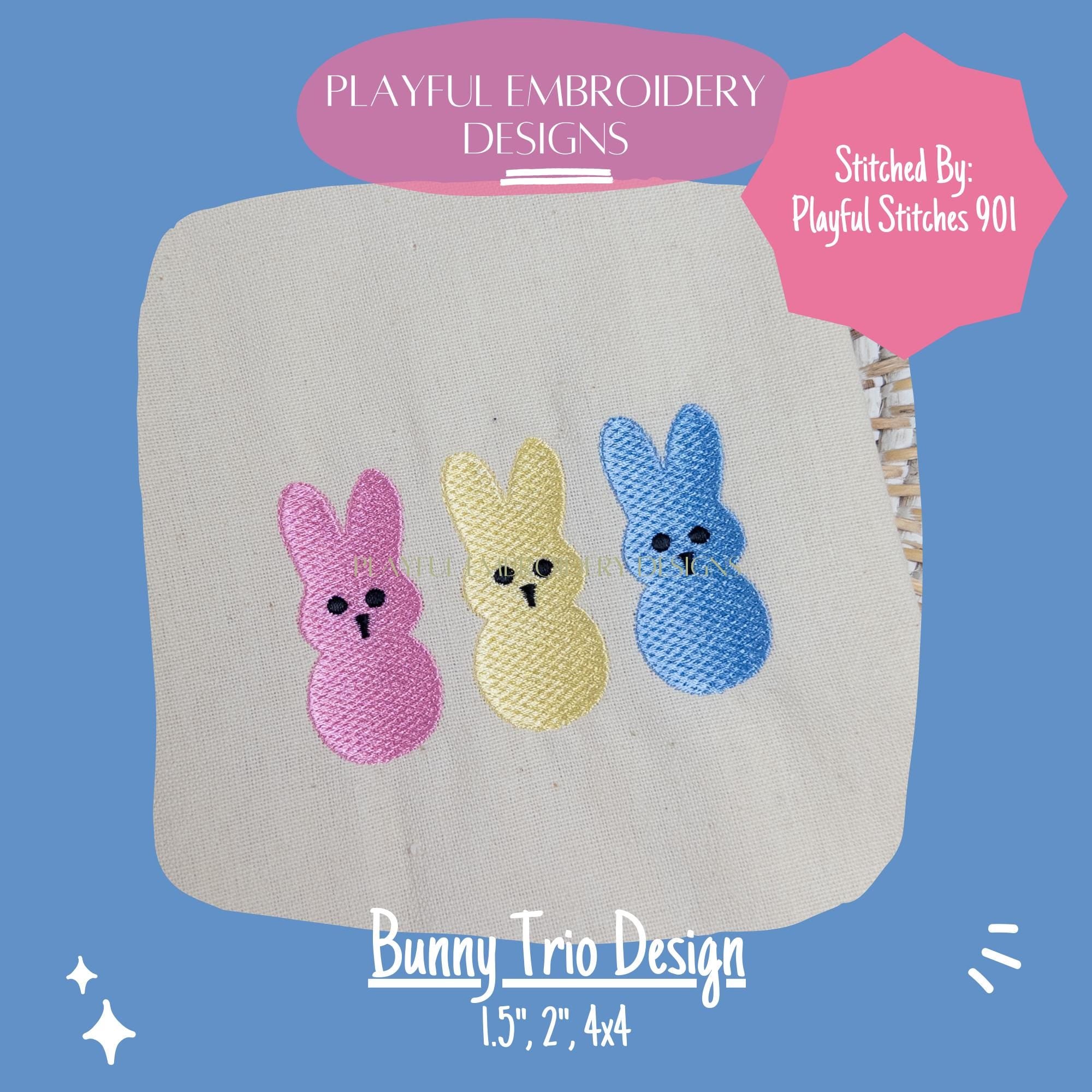 Trio of Bunny Machine Embroidery Design, Fill Stitched Bunny Trio Embroidery Design, Peep style Bunny, Easter Bunny Design