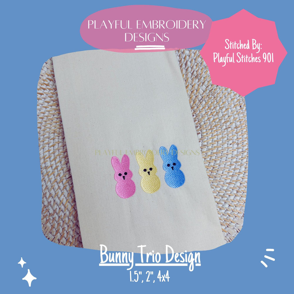 Trio of Bunny Machine Embroidery Design, Fill Stitched Bunny Trio Embroidery Design, Peep style Bunny, Easter Bunny Design