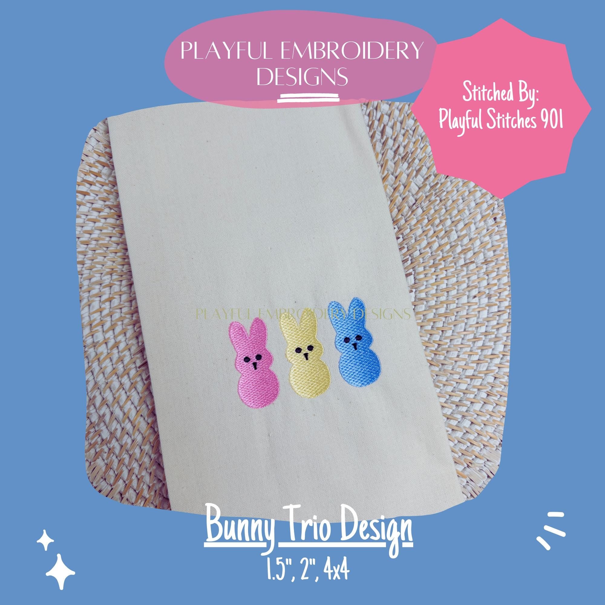 Trio of Bunny Machine Embroidery Design, Fill Stitched Bunny Trio Embroidery Design, Peep style Bunny, Easter Bunny Design