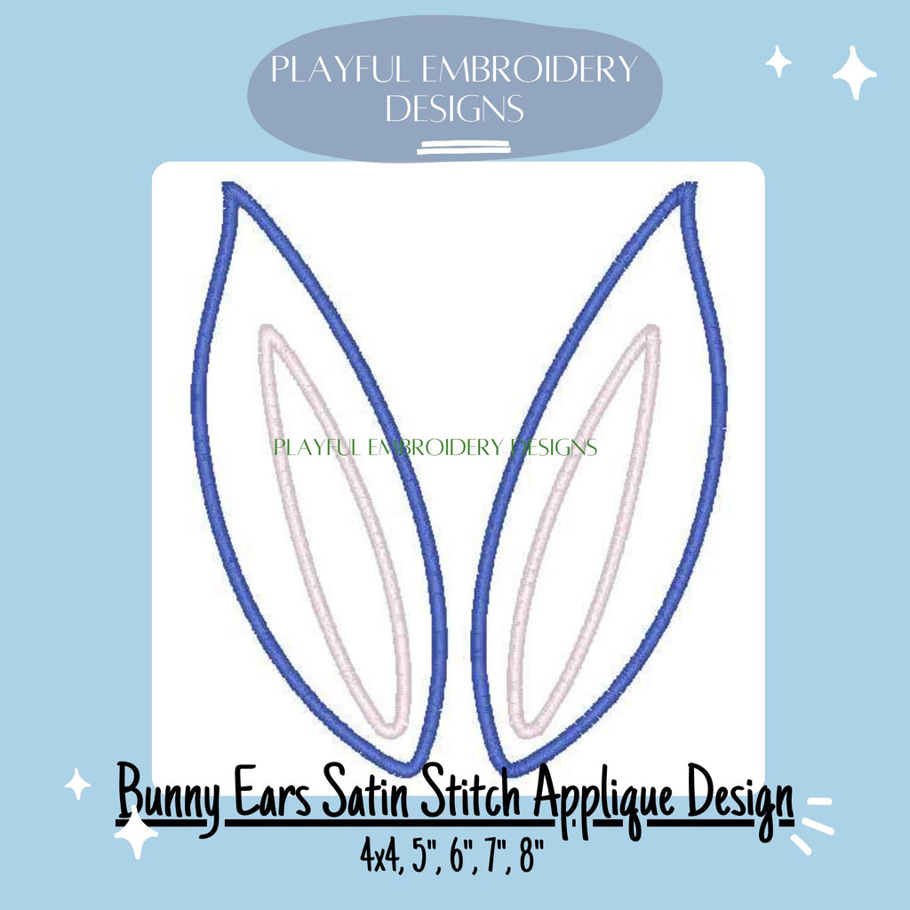 Bunny Ears Applique Design, Satin Stitch Bunny Ears Machine Embroidery Design, Double Applique Easter Bunny Design