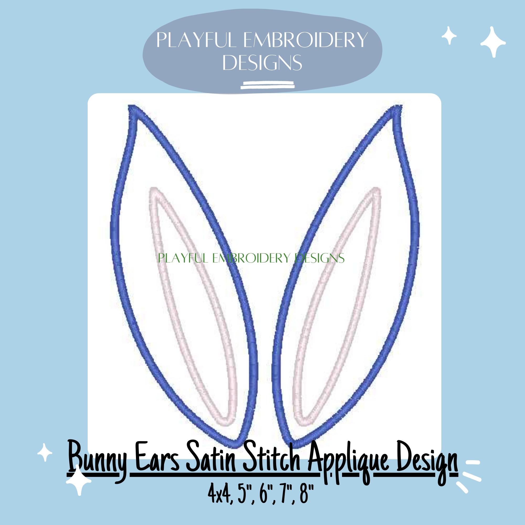 Bunny Ears Applique Design, Satin Stitch Bunny Ears Machine Embroidery Design, Double Applique Easter Bunny Design