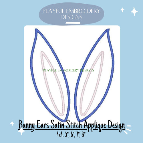 Bunny Ears Applique Design, Satin Stitch Bunny Ears Machine Embroidery Design, Double Applique Easter Bunny Design