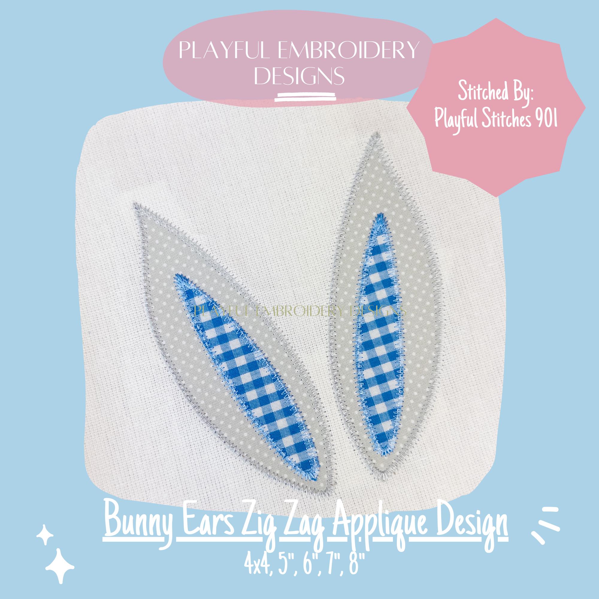 Bunny Ears Applique Design, Zig Zag Stitch Bunny Ears Machine Embroidery Design, Double Applique Easter Bunny Design