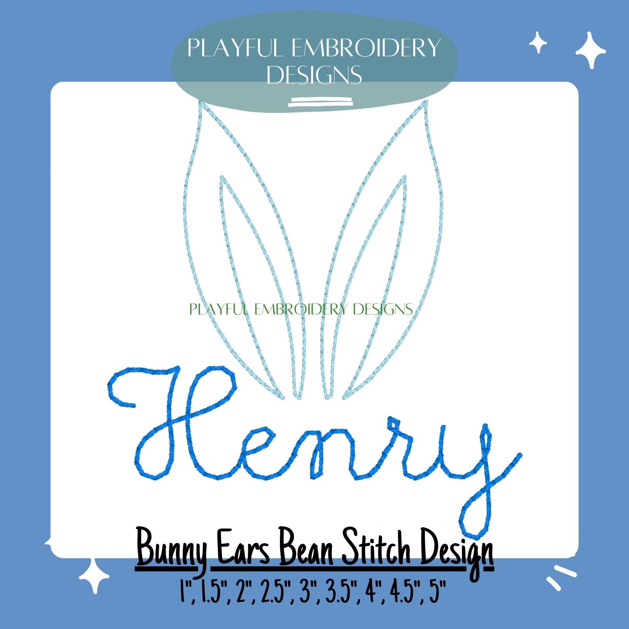 Bean Stitch Bunny Ears Line Drawing Machine Embroidery Design, Bunny Ears Embroidery Design, Line Drawing Design, Quick Stitch Embroidery