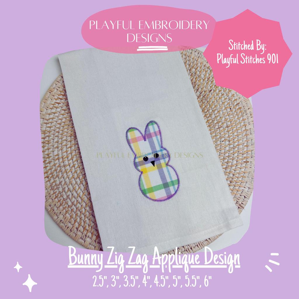 Zig Zag Stitch Applique Easter Bunny Machine Embroidery Design, Peep Applique Design, Single Bunny Applique Design, Easter Applique