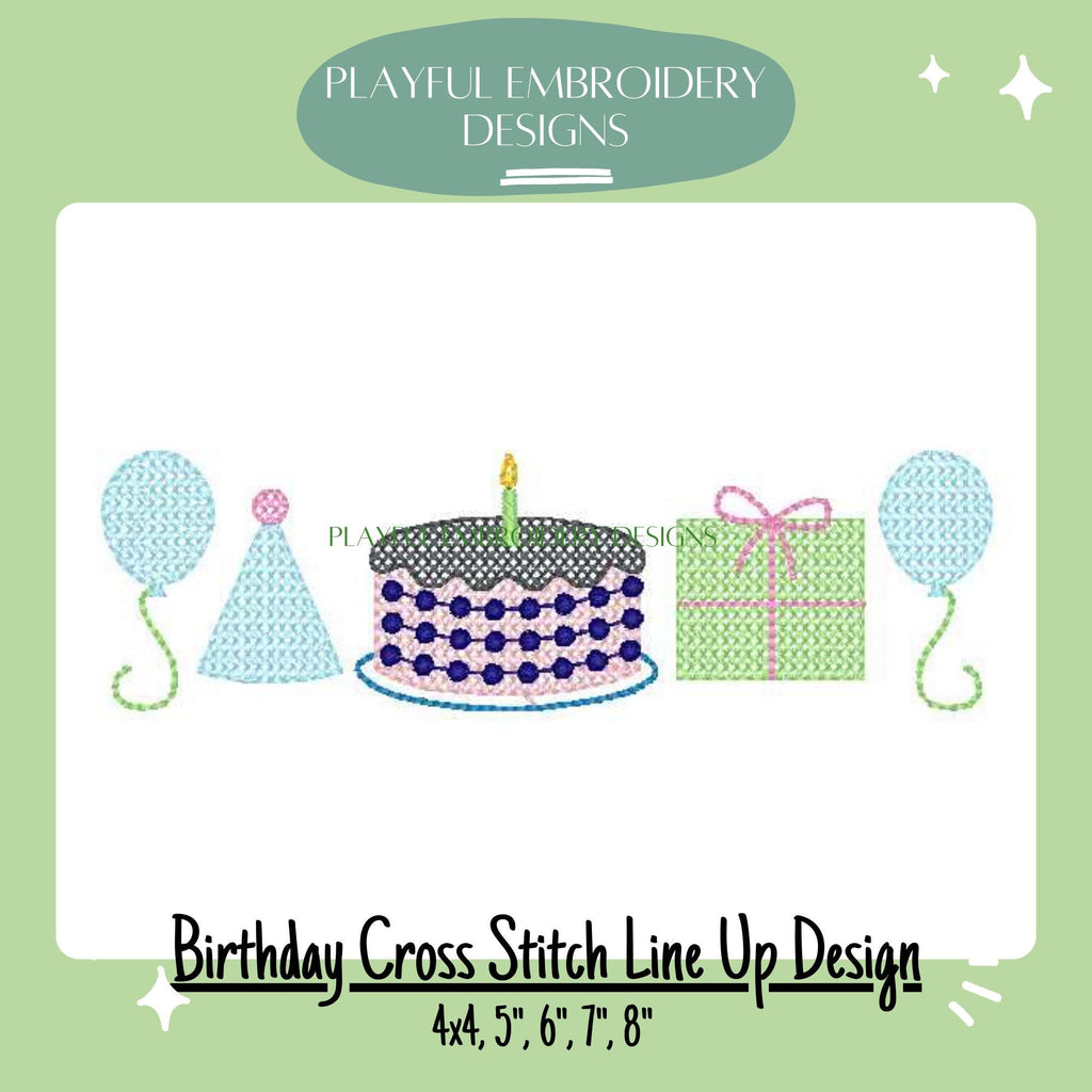 Birthday Cross Stitch Machine Embroidery Design, Birthday Shirt Design, Celebration Embroidery Design, Cross Stitch Filled Embroidery Design