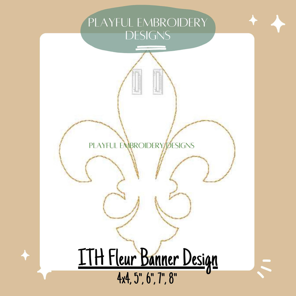 In The Hoop Fleur Banner Machine Embroidery Design, ITH Fleur De Lis Banner Design, ITH Mardi Gras Design, Digital Download