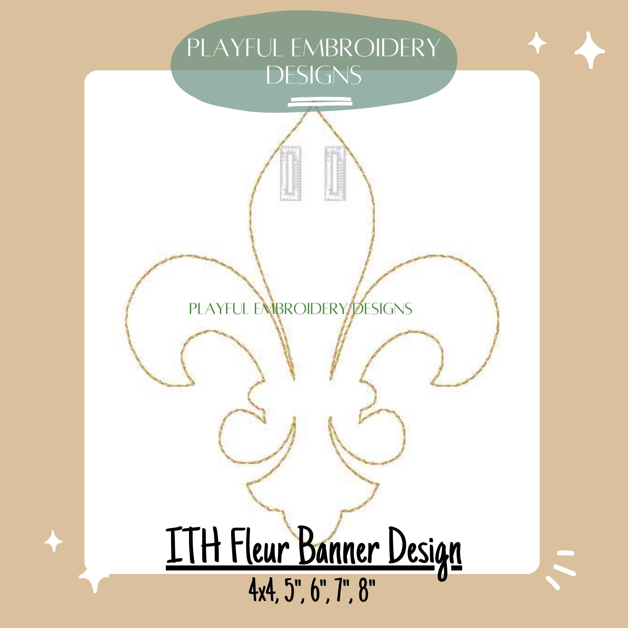 In The Hoop Fleur Banner Machine Embroidery Design, ITH Fleur De Lis Banner Design, ITH Mardi Gras Design, Digital Download