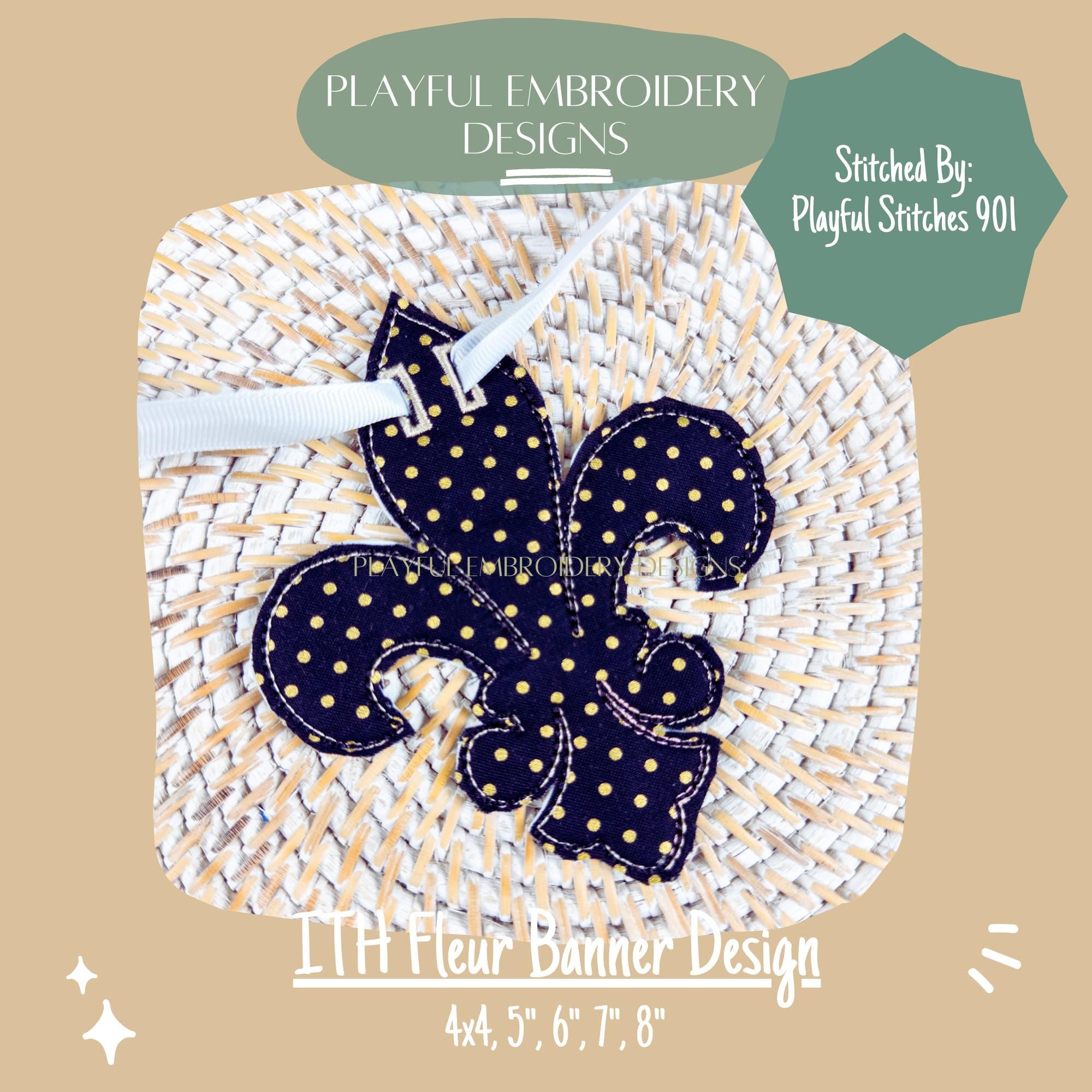 In The Hoop Fleur Banner Machine Embroidery Design, ITH Fleur De Lis Banner Design, ITH Mardi Gras Design, Digital Download