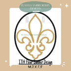 In The Hoop Oval with Fleur Banner Machine Embroidery Design, ITH Fleur De Lis Banner Design, ITH Mardi Gras Design, Satin Stitch Banner