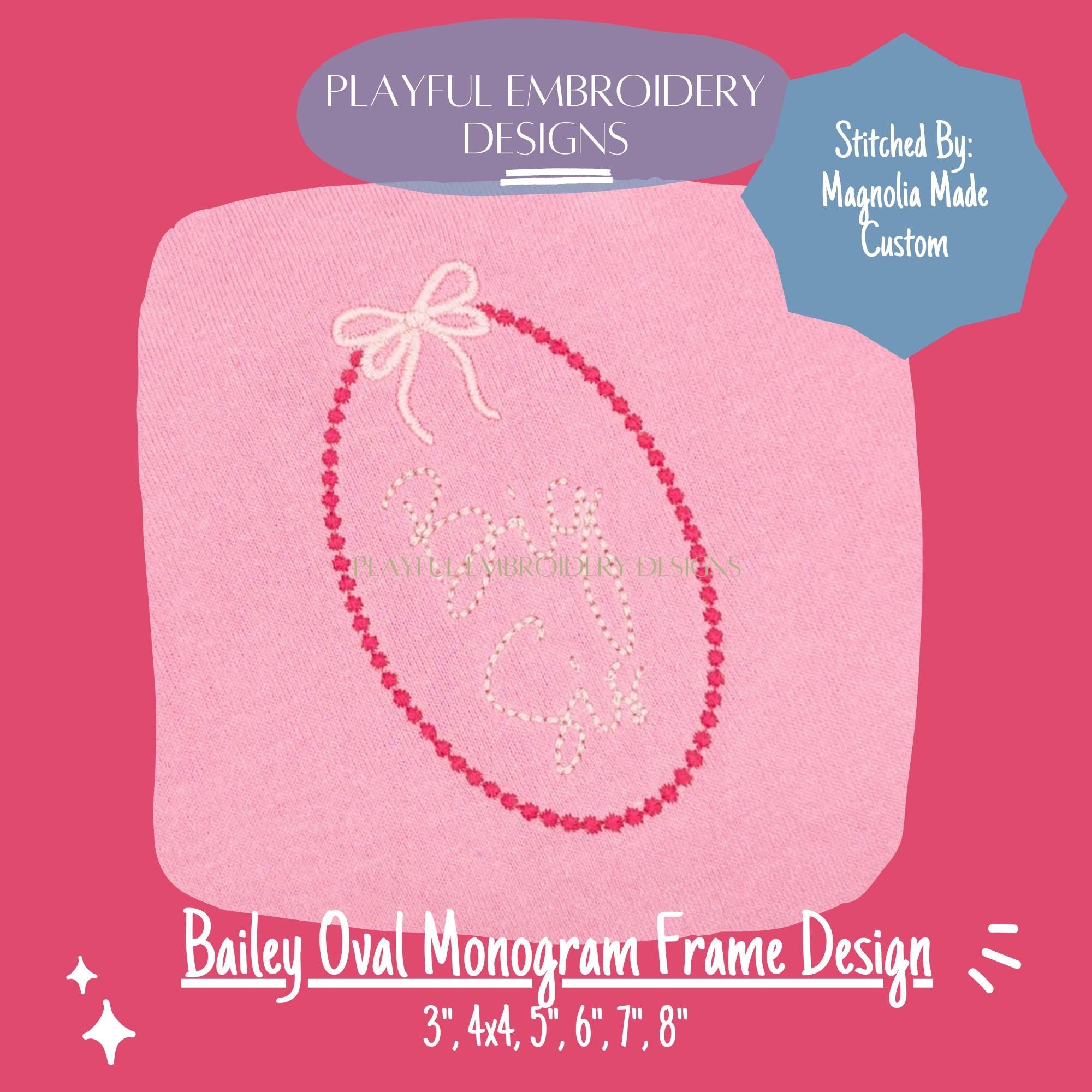 Girly Monogram Frame Machine Embroidery Design, Feminine Monogram Frame Design, Oval Frame with Bow Design, Satin Stitch Monogram Frame