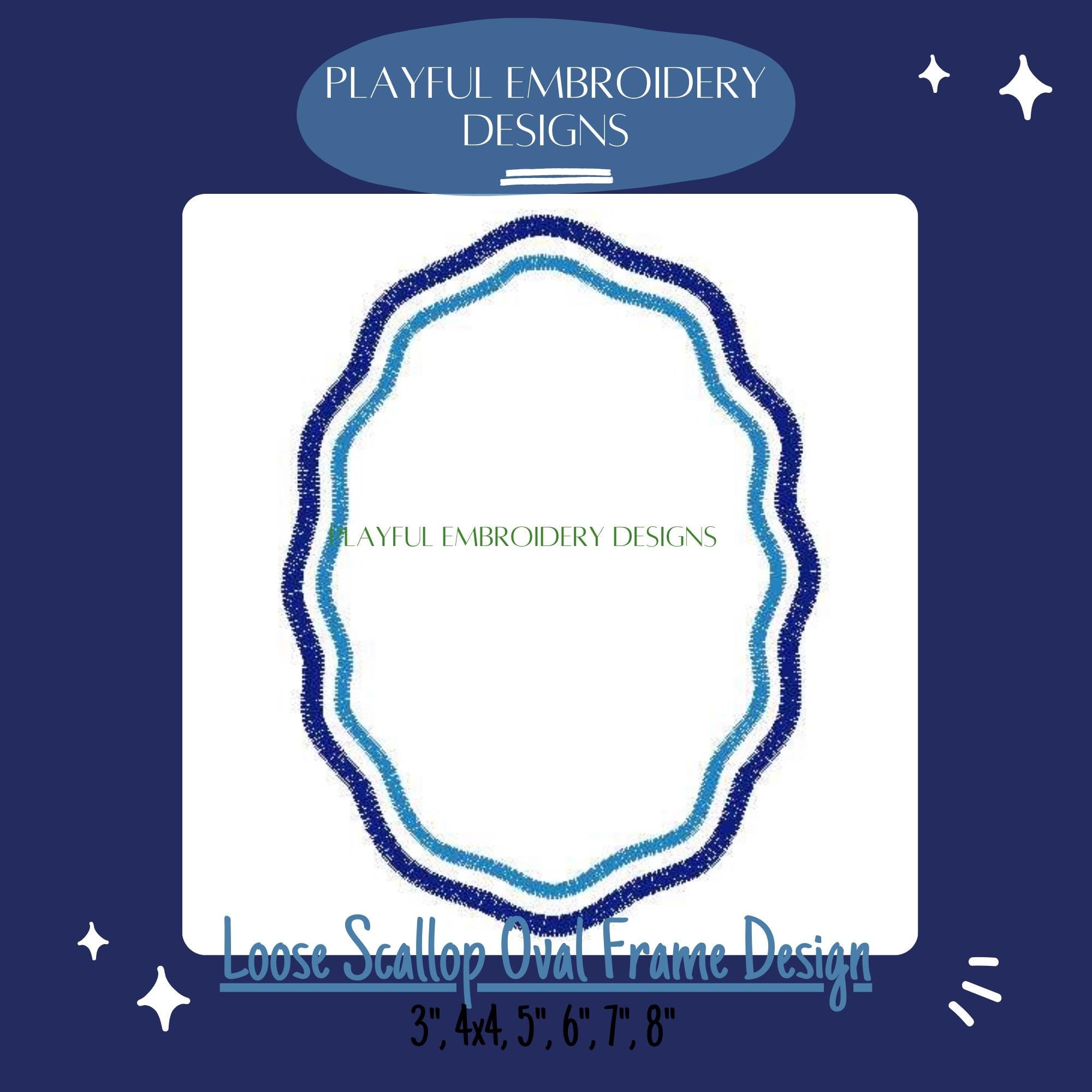 Scalloped Satin Stitch Monogram Frame, Loose Scallop Oval Monogram Frame Design, Satin Stitch Monogram Frame Machine Embroidery Design