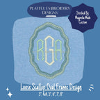 Scalloped Satin Stitch Monogram Frame, Loose Scallop Oval Monogram Frame Design, Satin Stitch Monogram Frame Machine Embroidery Design