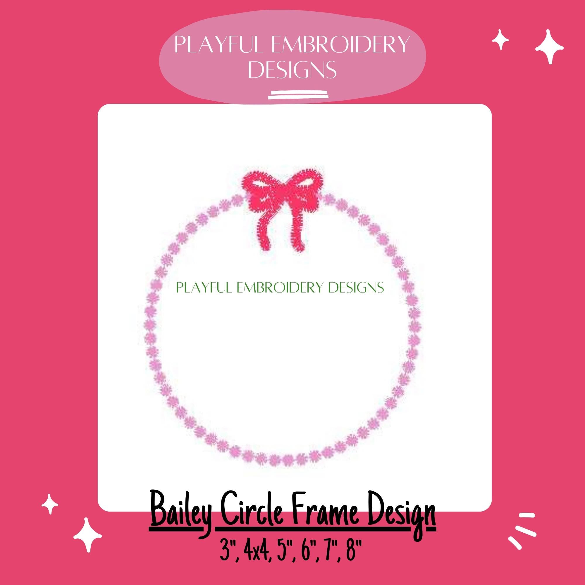 Girly Monogram Frame Machine Embroidery Design, Feminine Monogram Frame Design, Circle Frame with Bow Design, Satin Stitch Monogram Frame